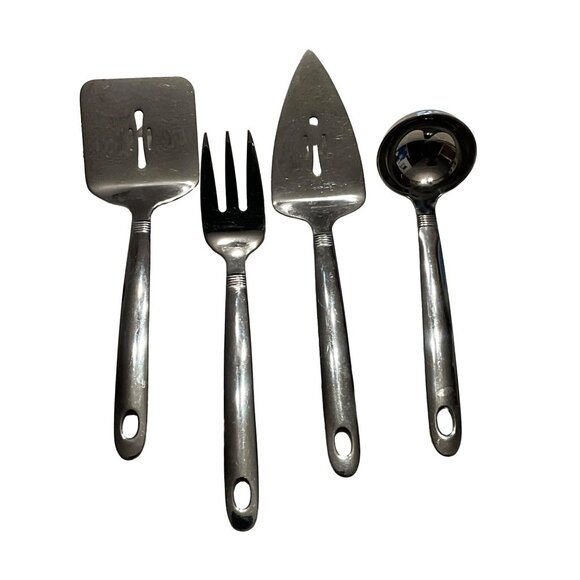 Oneida Raffia Stainless Steel Serving Set of 4, Meat Fork, Spatula, Pie‎ Spatula - Picture 1 of 6